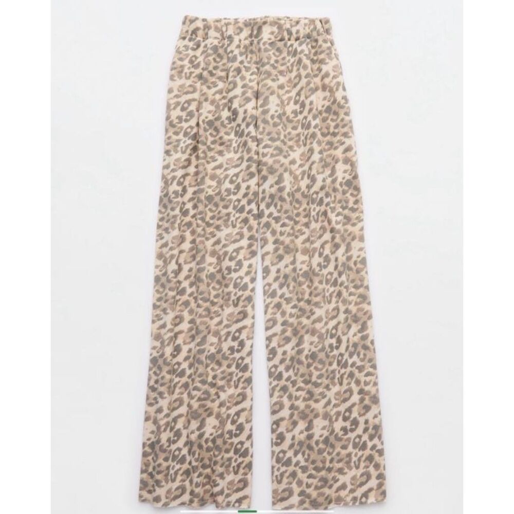 NEW Aerie Women's Street Trousers XS S M L Wide Leg knit pants leopard tan taupe - Picture 2 of 8
